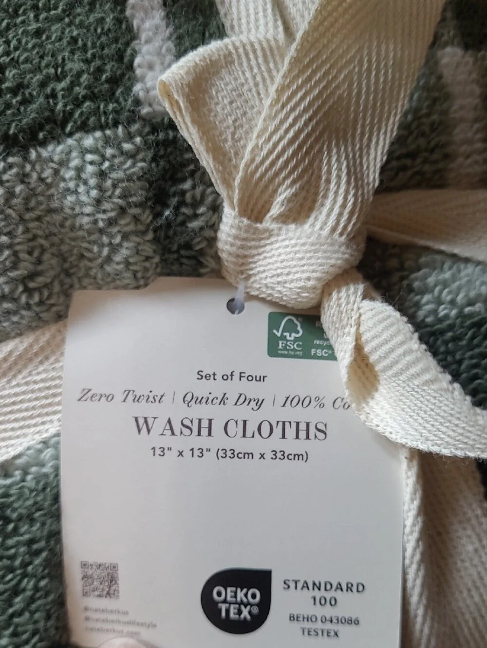 Nate Berkus Forest Green and White Plaid Towel Set